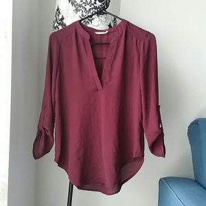Maroon three-quarters length sleeved blouse Size S